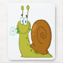 happy cartoon snail with flower mouse mat