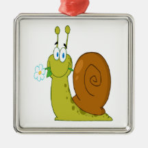 happy cartoon snail with flower christmas tree ornaments