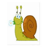 happy cartoon snail with flower postcard