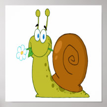 happy cartoon snail with flower print