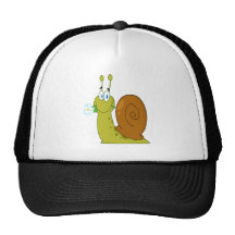 happy cartoon snail with flower trucker hats