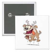 happy christmas bulldog cartoon pinback button