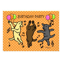 Happy Dancing Labrador Trio Cartoon Invite