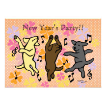 Happy Dancing Labrador Trio Cartoon New Year Invitation