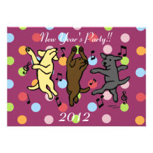 Happy Dancing Labrador Trio Cartoon New Year Custom Announcement