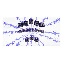 Happy Father's Day toy blocks in blue. Photo Card