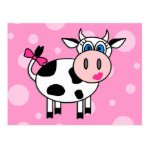Happy Girl Cow Post Cards