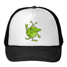 Happy Green Alien Gesturing A Peace Sign Mesh Hat
