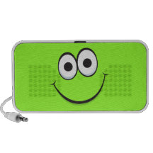 Happy green cartoon smiley face Doodle speakers