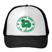 Happy-Green-Clover KISS ME I'M IRISH cartoon Mesh Hats