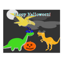 Happy Halloween Postcard Dinosaurs