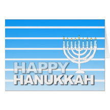 Happy Hanukkah Card Menorah Blue Stripe