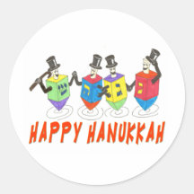 HAPPY HANUKKAH DANCING DREIDELS GIFTS ROUND STICKERS