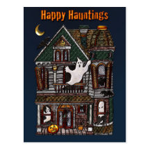 Happy Hauntings Haunted House Post Card