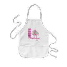 Happy Holidays Breast Cancer Pink Ribbon Apron