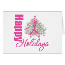 Happy Holidays Breast Cancer Pink Ribbon Greeting Cards