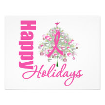 Happy Holidays Breast Cancer Pink Ribbon Personalized Invite