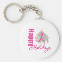 Happy Holidays Breast Cancer Pink Ribbon Keychains