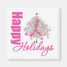 Happy Holidays Breast Cancer Pink Ribbon Fridge Magnets