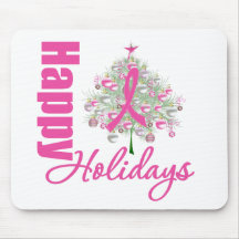Happy Holidays Breast Cancer Pink Ribbon Mousemat