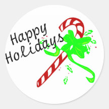 Happy Holidays Candy Cane Round Stickers