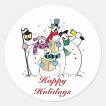 Happy Holidays, Caroling Snowmen Stickers