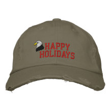 Happy Holidays Eagle Embroidered Hat