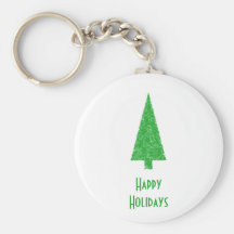 Happy Holidays. Festive Tree. Green Fir. Key Chains