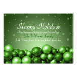 Happy Holidays Green Ornaments Flat Card invitations