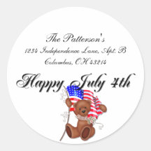 Happy July 4th Teddy Bear/Flag Address Stickers