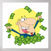 Happy Man with Cash Print