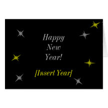 Happy New Year (black, silver and gold) Greeting Card