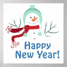 Happy New Year Snowman Posters