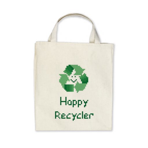 Happy Recycler Cross Stitch Pattern Tote Bag