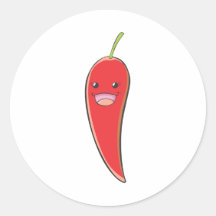 Happy Red Chilli Lady Vegetable Round Stickers