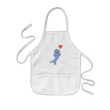 Happy Shark with Heart Shaped Balloon. Aprons