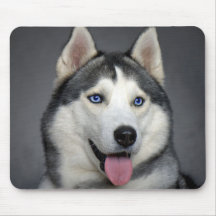Happy Siberian Husky Puppy Dog Portrait Mousepad