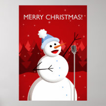 Happy Singing Snowman Merry Christmas (Large) Print