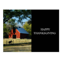 Happy Thanksgiving - Red Barn and Horse Post Cards