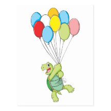 Happy Tortoise Flying on Balloons Post Card