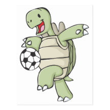 Happy Tortoise Playing Soccer Postcard