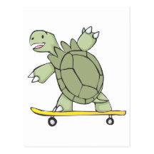 Happy Tortoise Riding Skate Board Postcards
