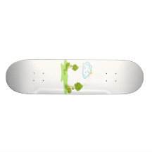 Happy two tree cloud sun illustration skate deck