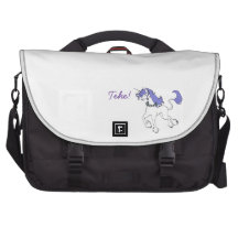 Happy Unicorn prancing purple Laptop Bags
