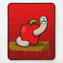 Happy Worm in Red Apple Mousepads