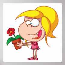 Happy-young-girl-giving-potted-flower Print