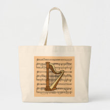 Harp With Sheet Music Background Bags