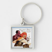 Hauser's Bar Restaurant Vintage Food Ad Art Key Chain