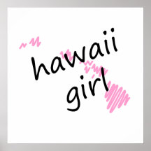 Hawaii Girl with Scribbled Hawaii Map Posters