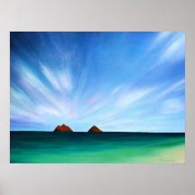 Hawaii Mokulua Islands Ocean Art Poster Print